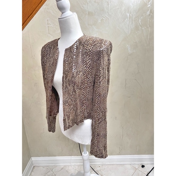 Transparent Sequins on Tan / Brown Lizard Print Light Jacket - Picture 4 of 4